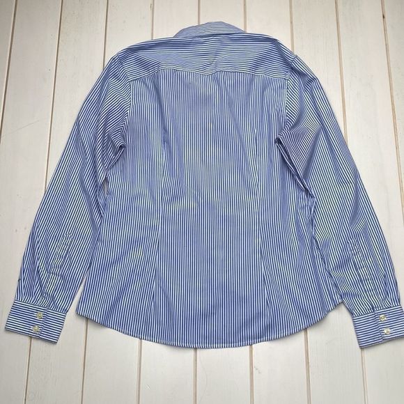 Blue & White Striped Button Down Cotton Shirt - Picture 5 of 10